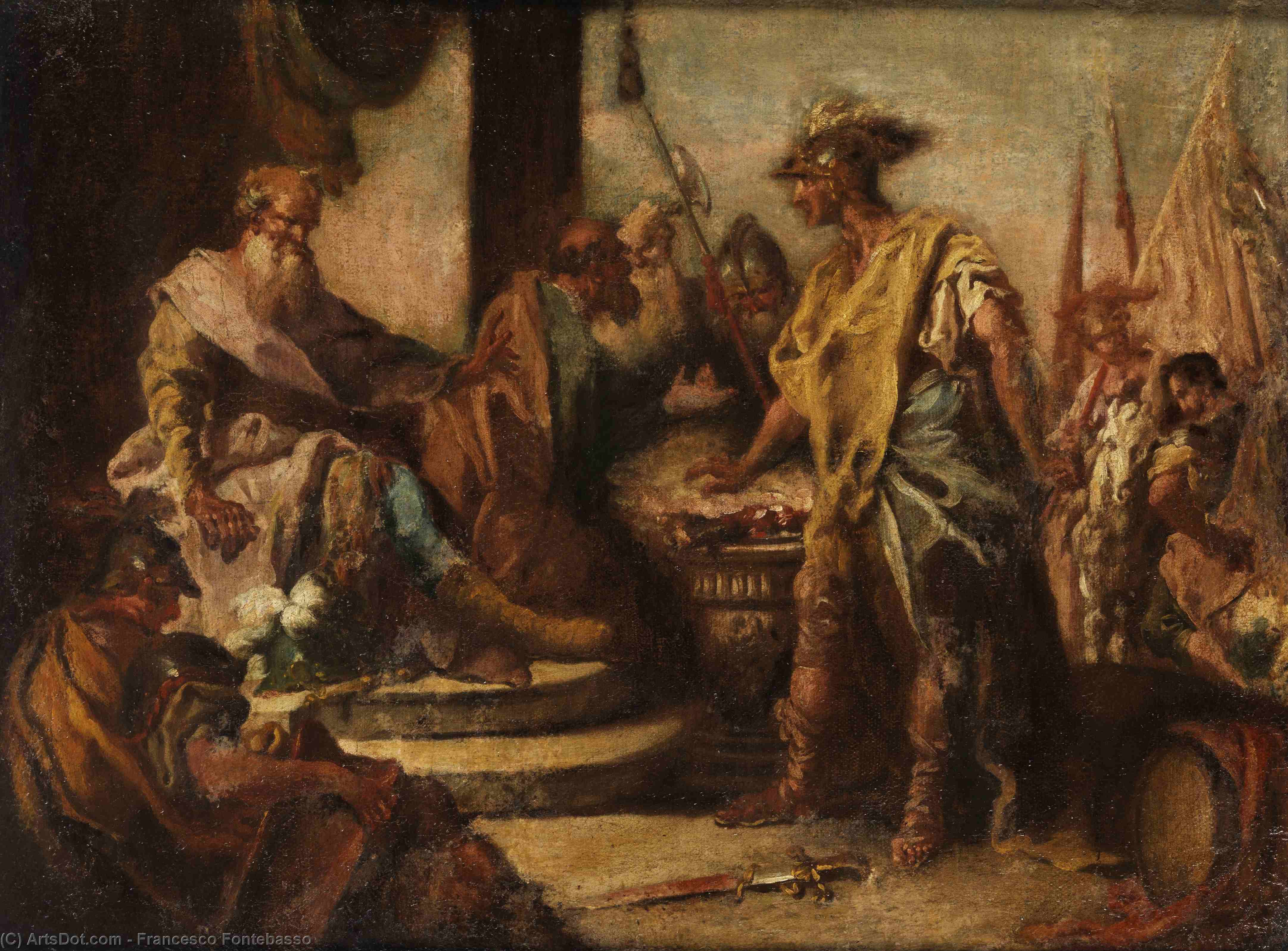 Mucius Scaevola Puts His Hand Into The Fire In Front Of The Etruscan Prince Porsenna. — Francesco Fontebasso