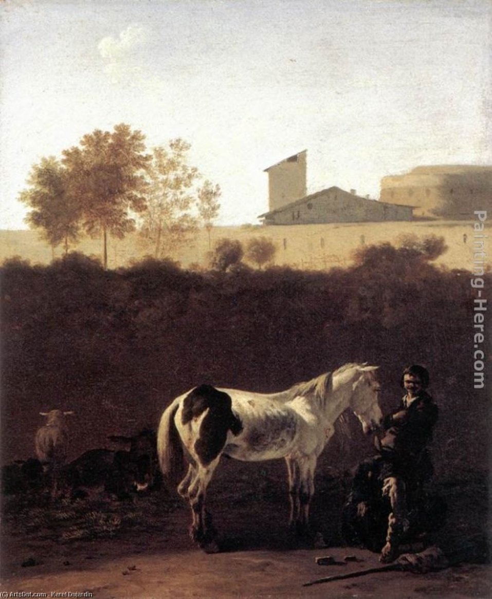 Italian Landscape With Herdsman And A Piebald Horse — Karel Dujardin