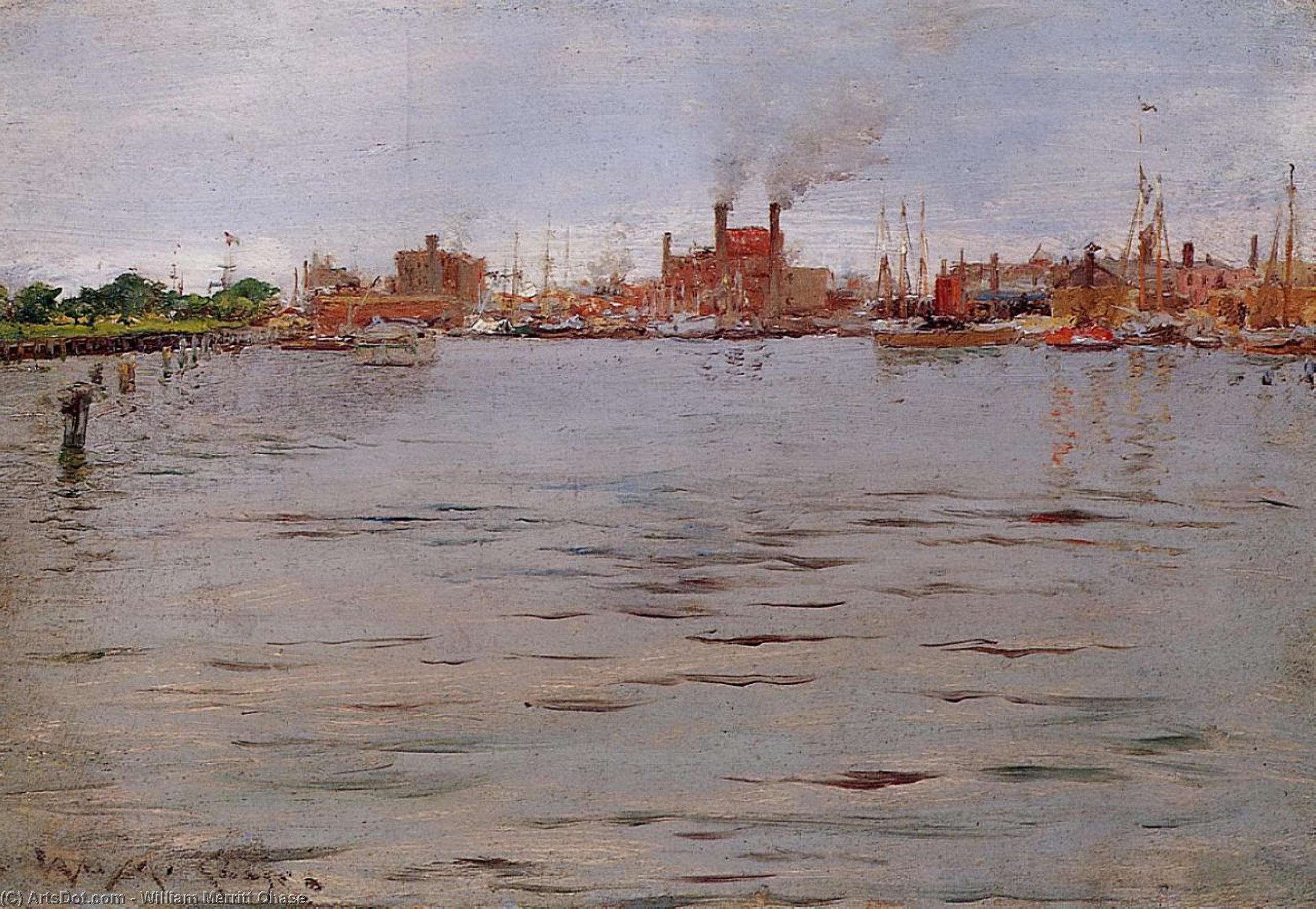 Harbor Scene, Brooklyn Docks — William Merritt Chase