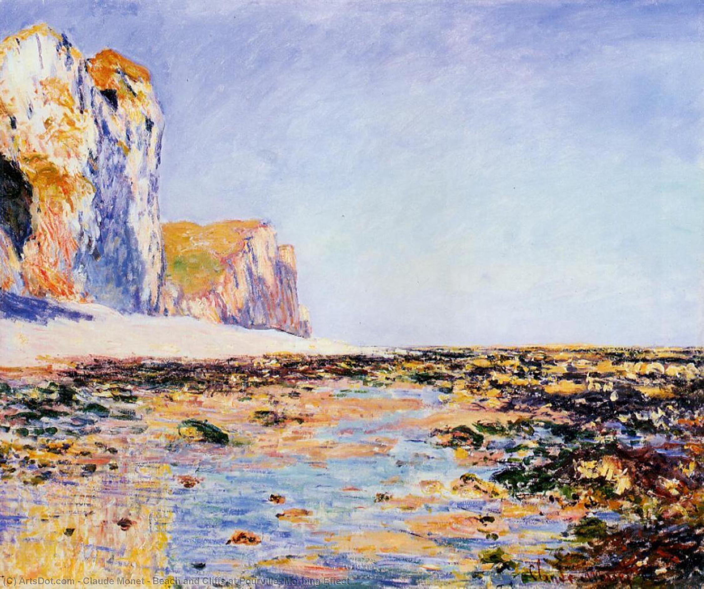 Beach And Cliffs At Pourville, Morning Effect — Claude Monet