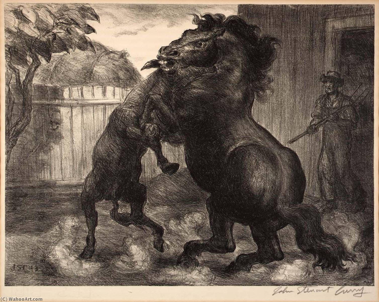 Stallion And Jack Fighting — John Steuart Curry