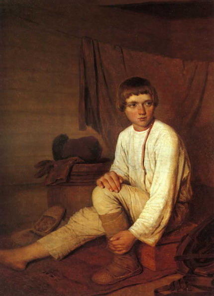 Peasant Boy Putting On Bast Sandals — Alexei Venetsianov