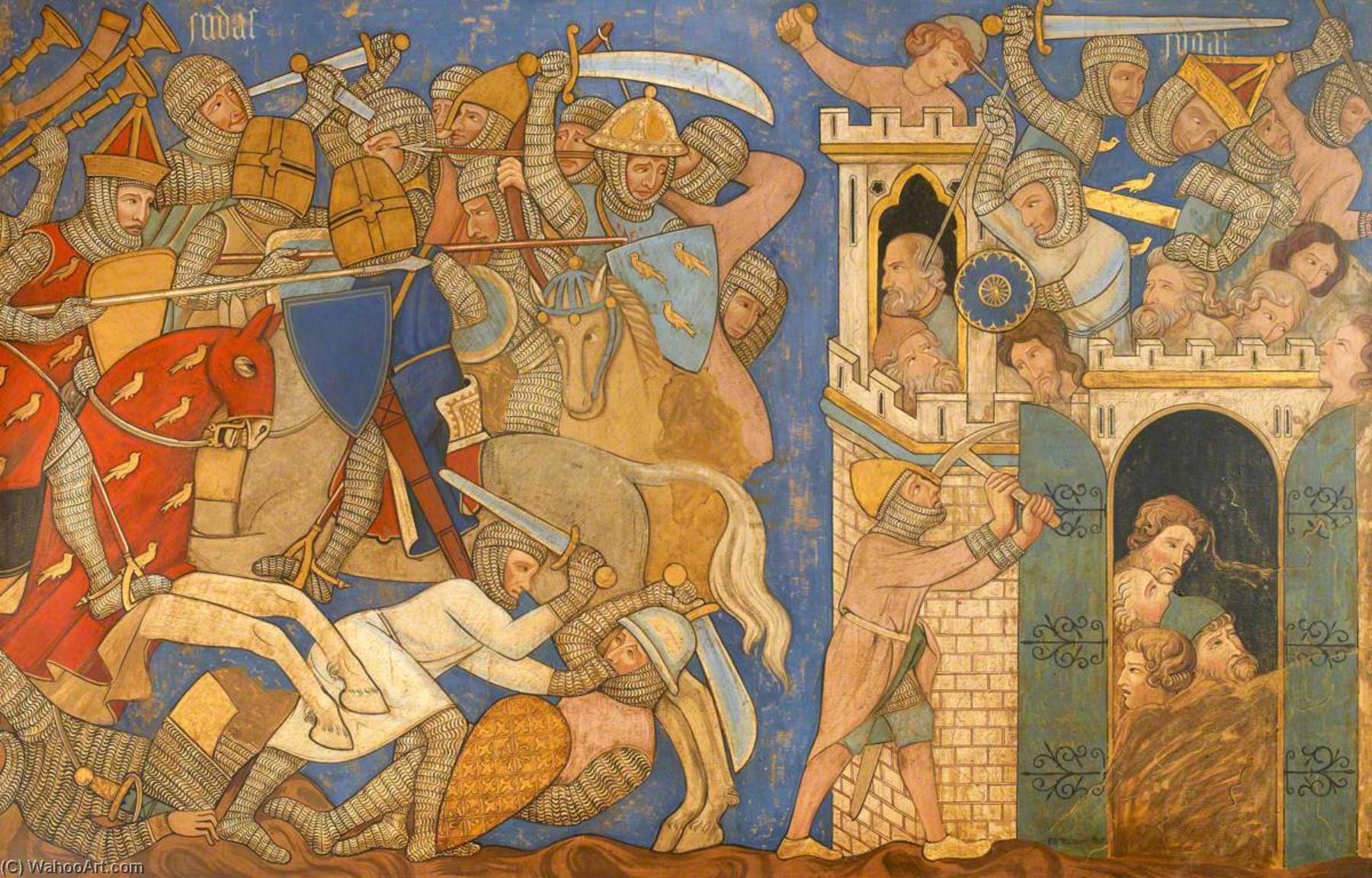 Reconstruction Of Medieval Mural Painting, Battle Of Judas Maccabeus With Timotheus And The Fall Of Maspha — Ernest William Tristram