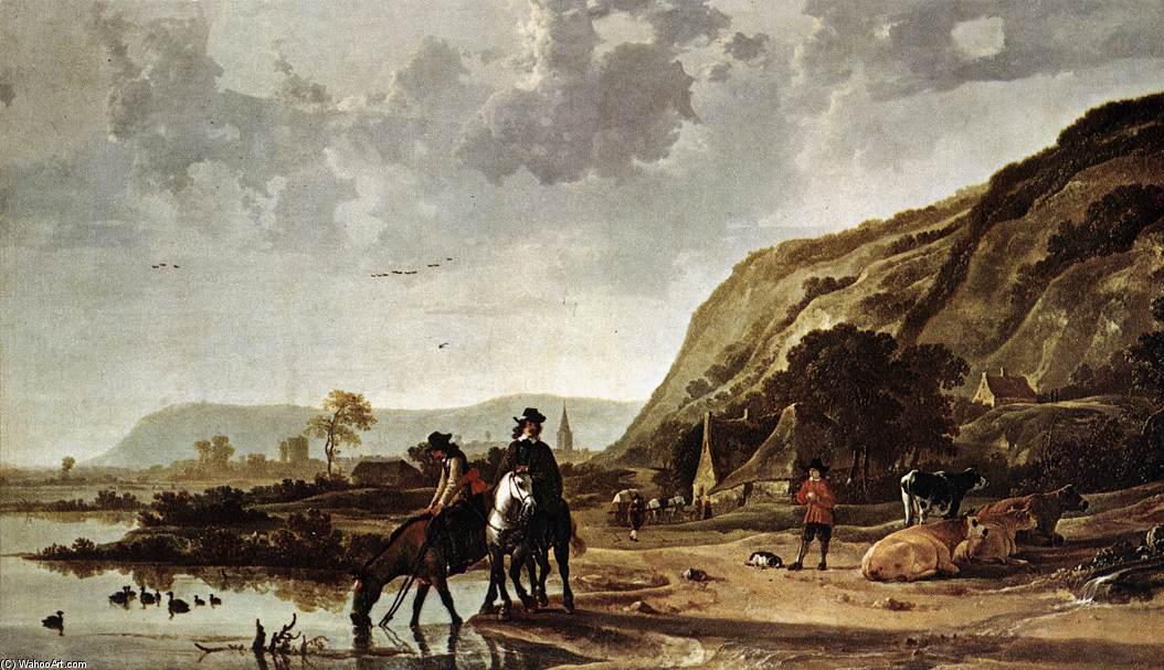 Large River Landscape With Horsemen — Aelbert Jacobsz Cuyp
