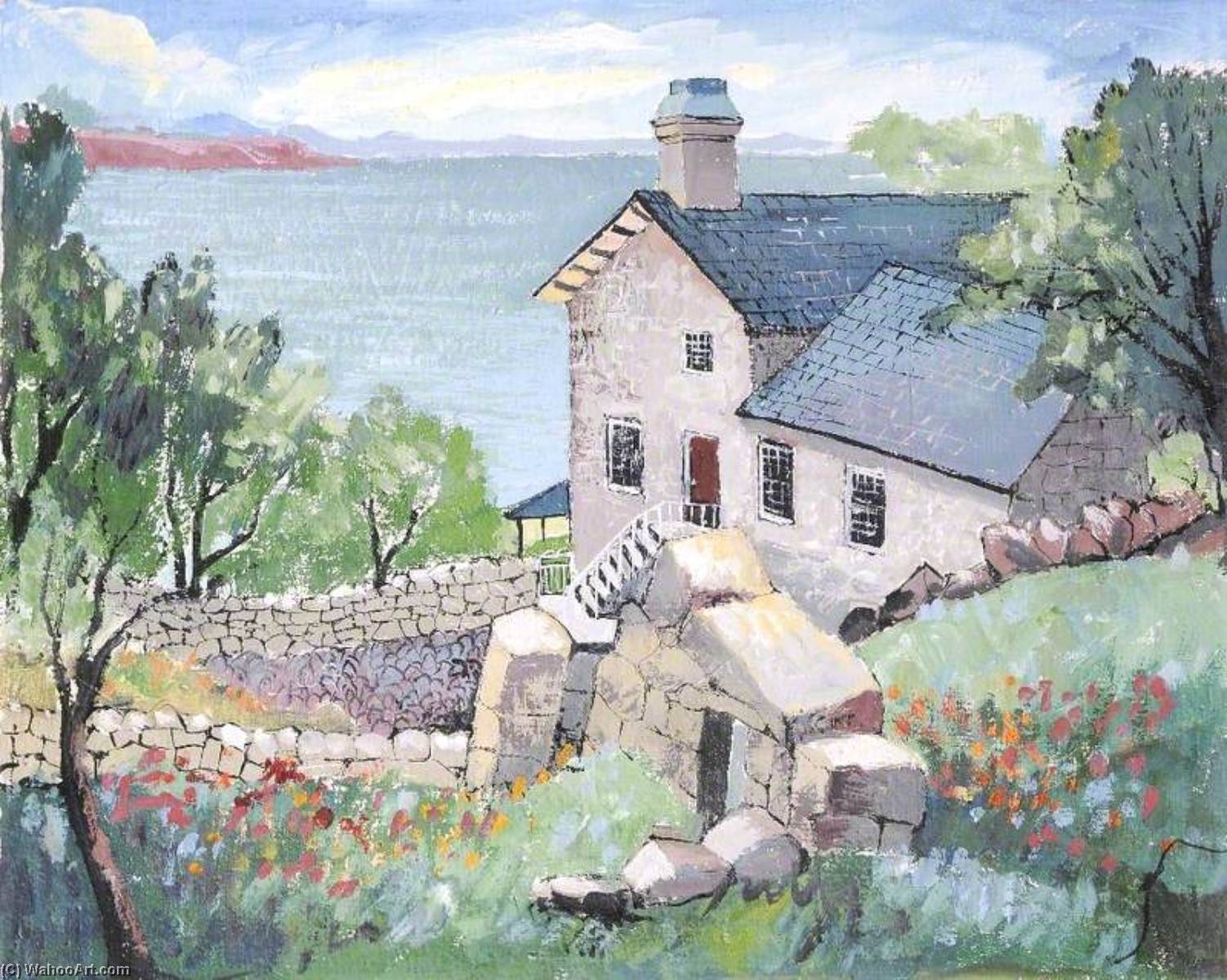 View From Above The House, Plas Yn Rhiw With Porth Neigwl In The Background — Claude Price