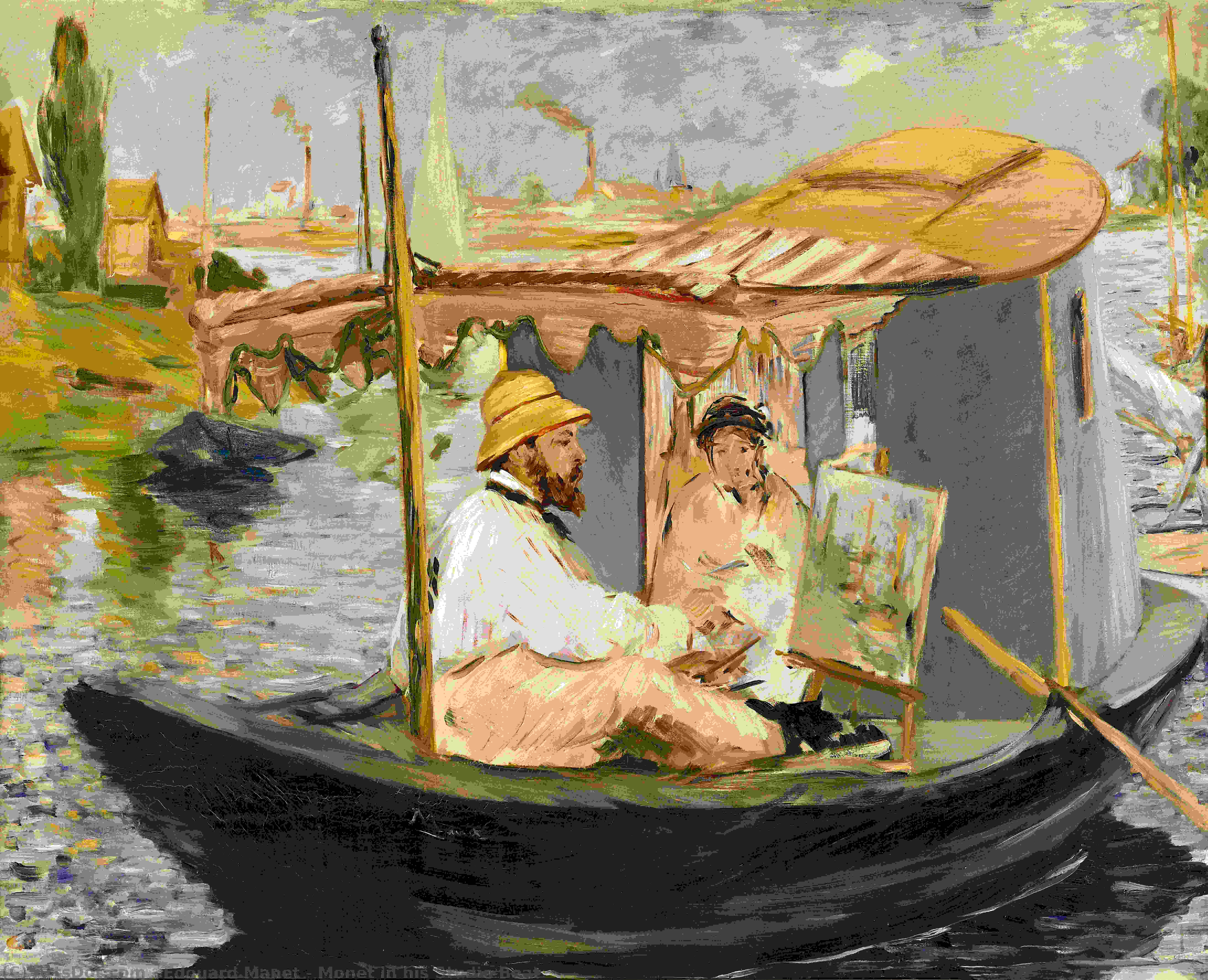 Monet In His Studio Boat — Édouard Manet