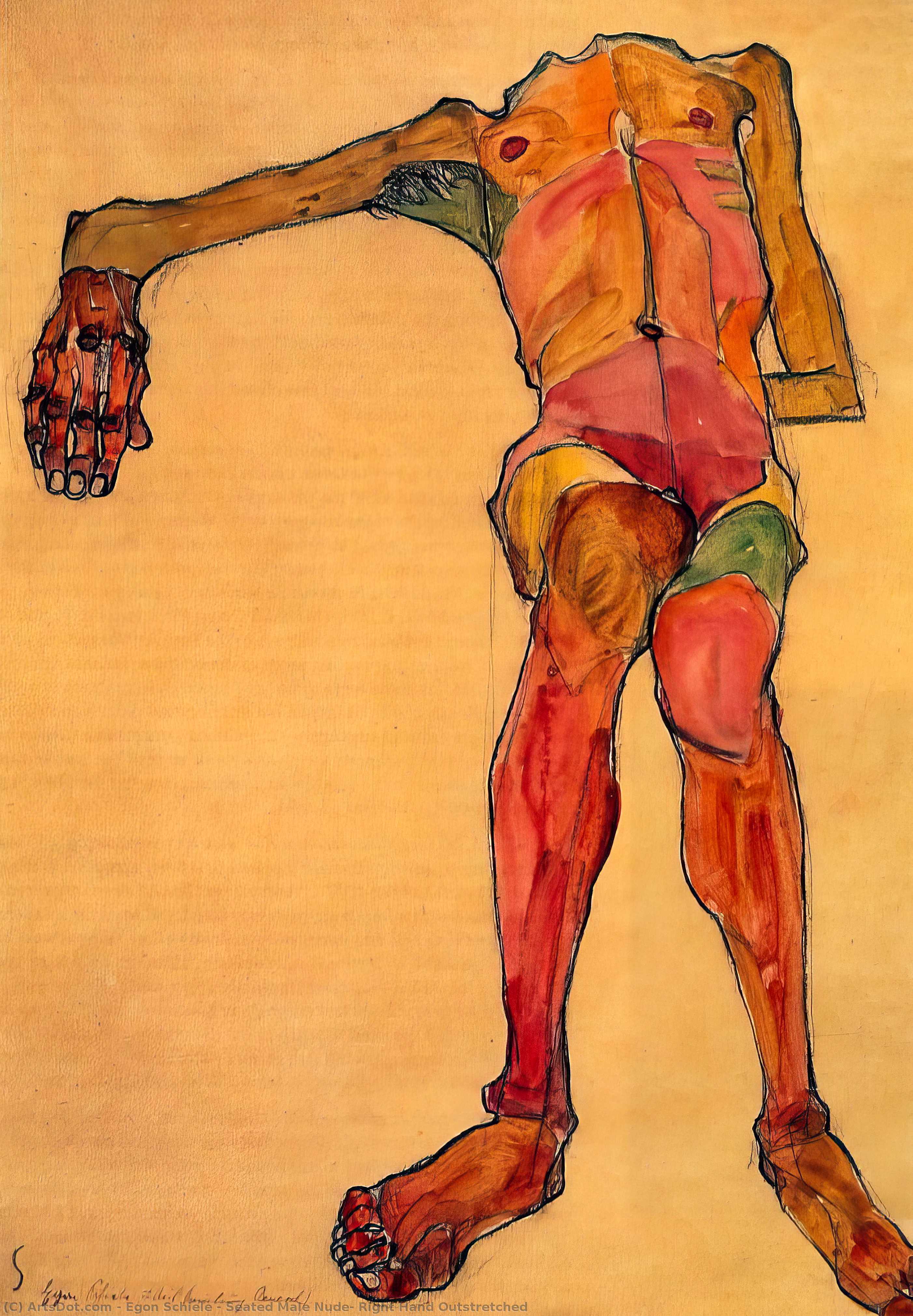 Seated Male Nude, Right Hand Outstretched — Egon Schiele