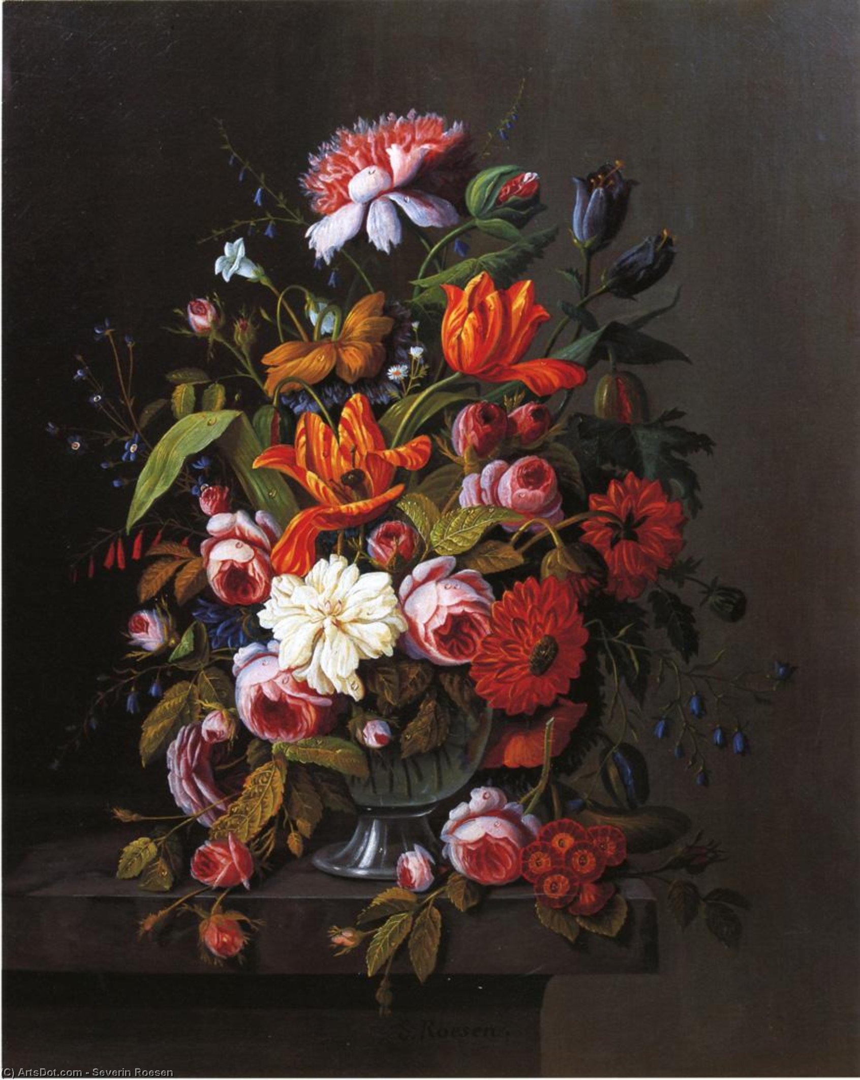 Summer Flowers In A Glass Bowl — Severin Roesen