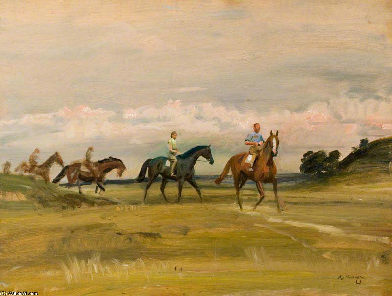Racehorses Training In A Landscape — Sir Alfred James Munnings
