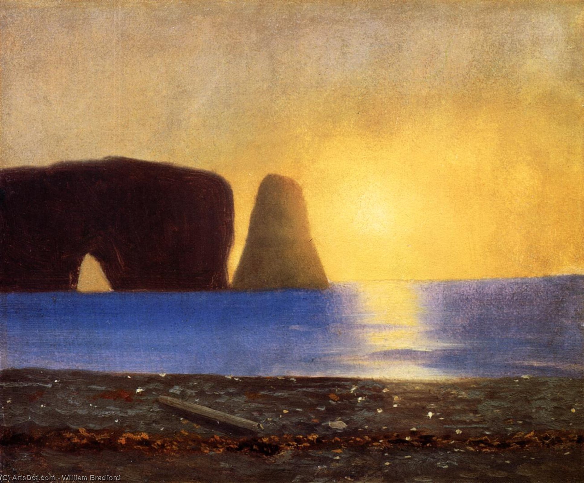 The Sun Sets, Perce Rock, Gaspe, Quebec — William Bradford