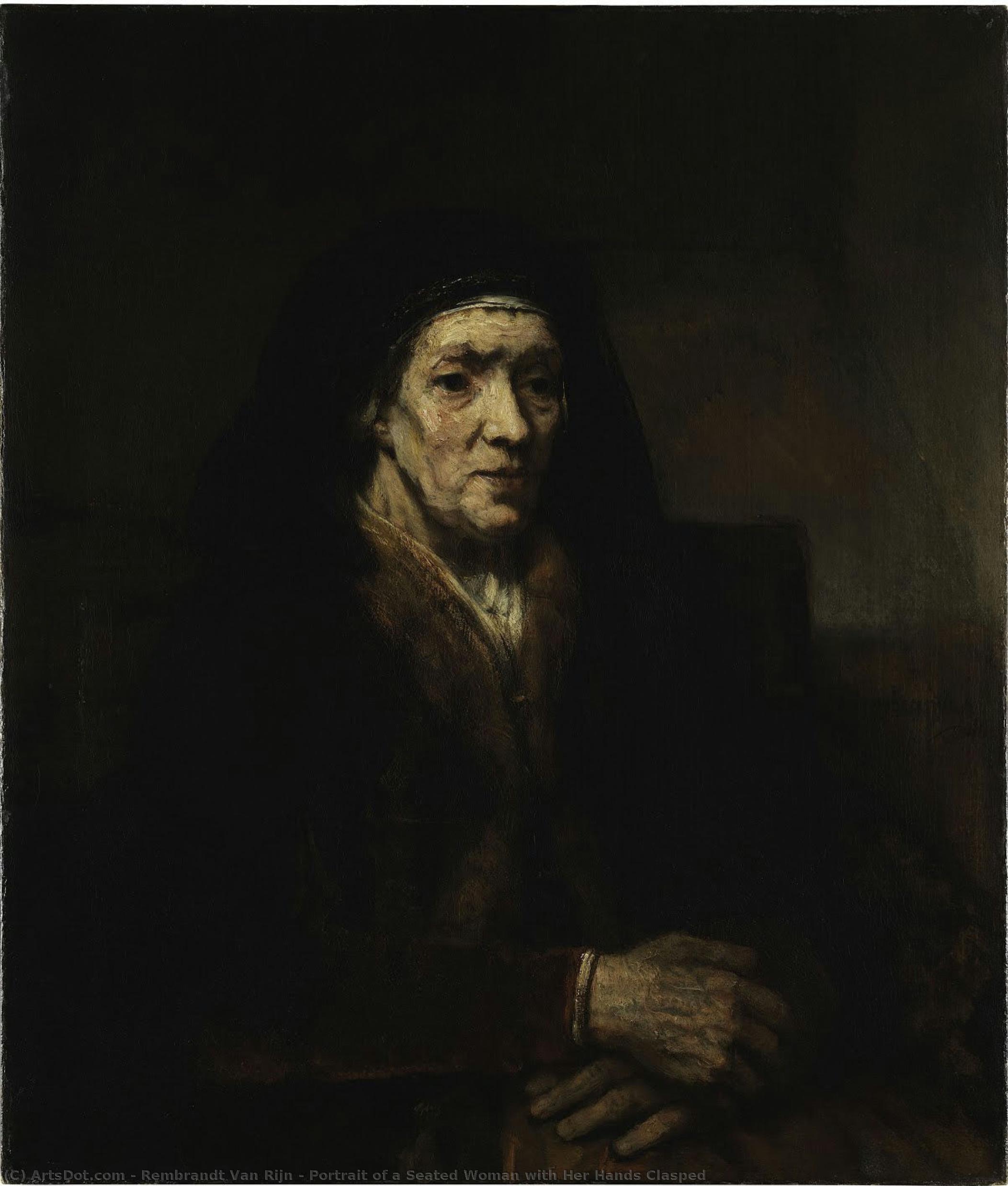 Portrait Of A Seated Woman With Her Hands Clasped — Rembrandt Van Rijn