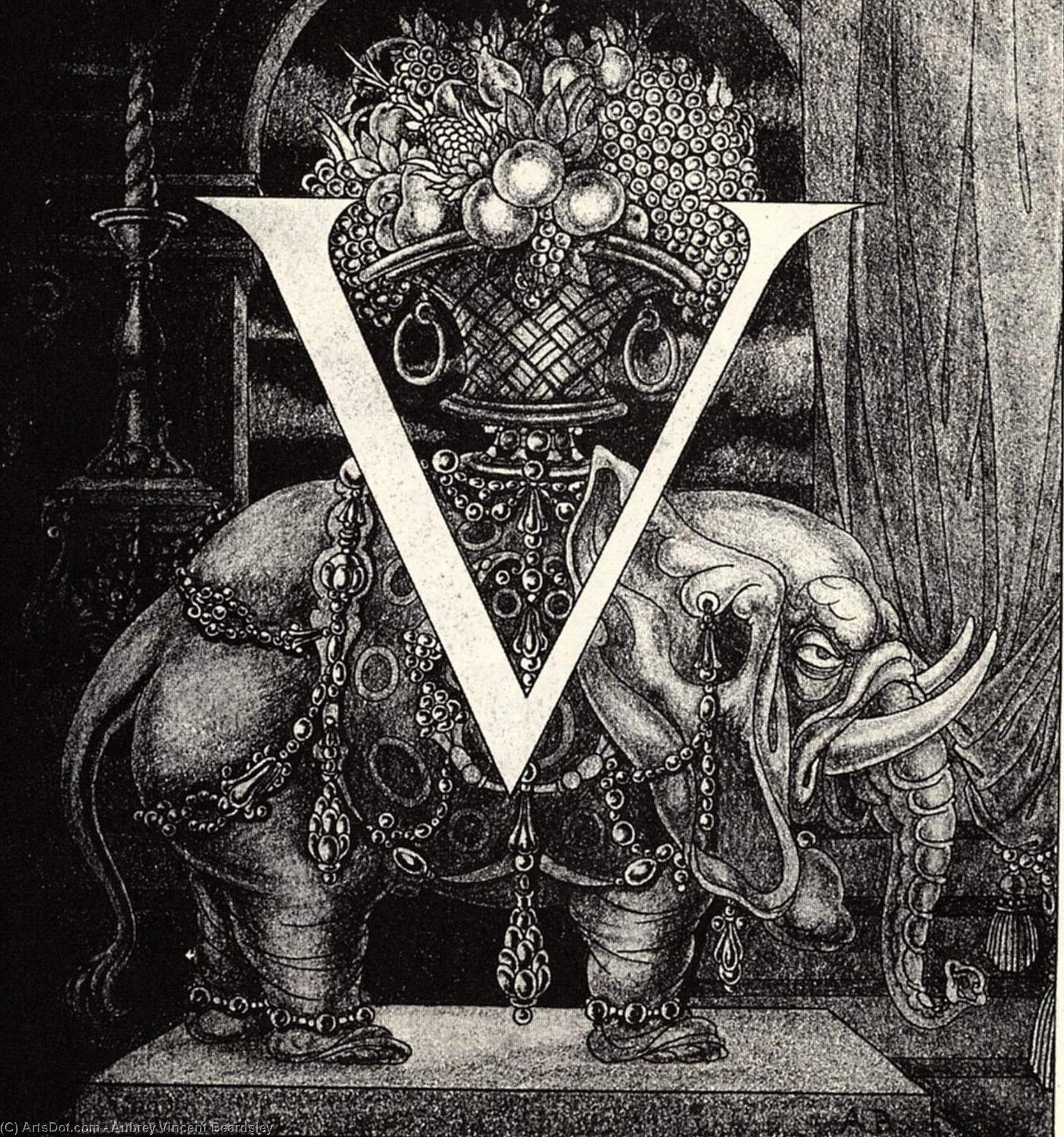 Initial Letter 'v' To Volpone — Aubrey Vincent Beardsley