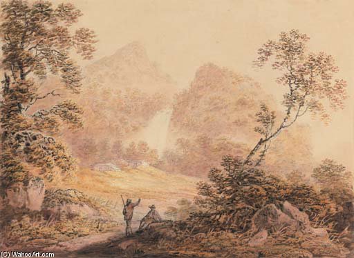 Travellers Resting Before A Waterfall — Francis Nicholson