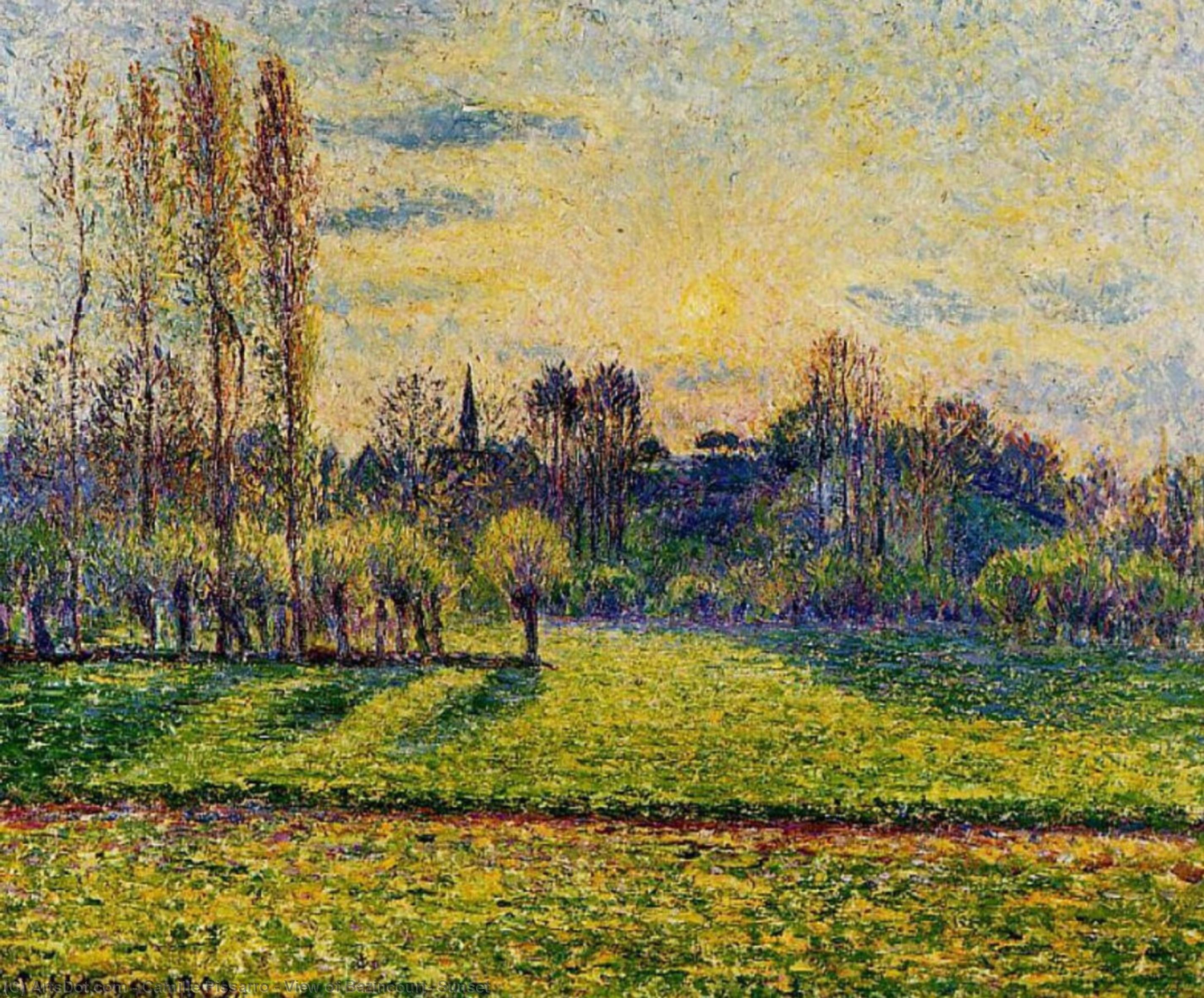 View Of Bazincourt, Sunset — Camille Pissarro