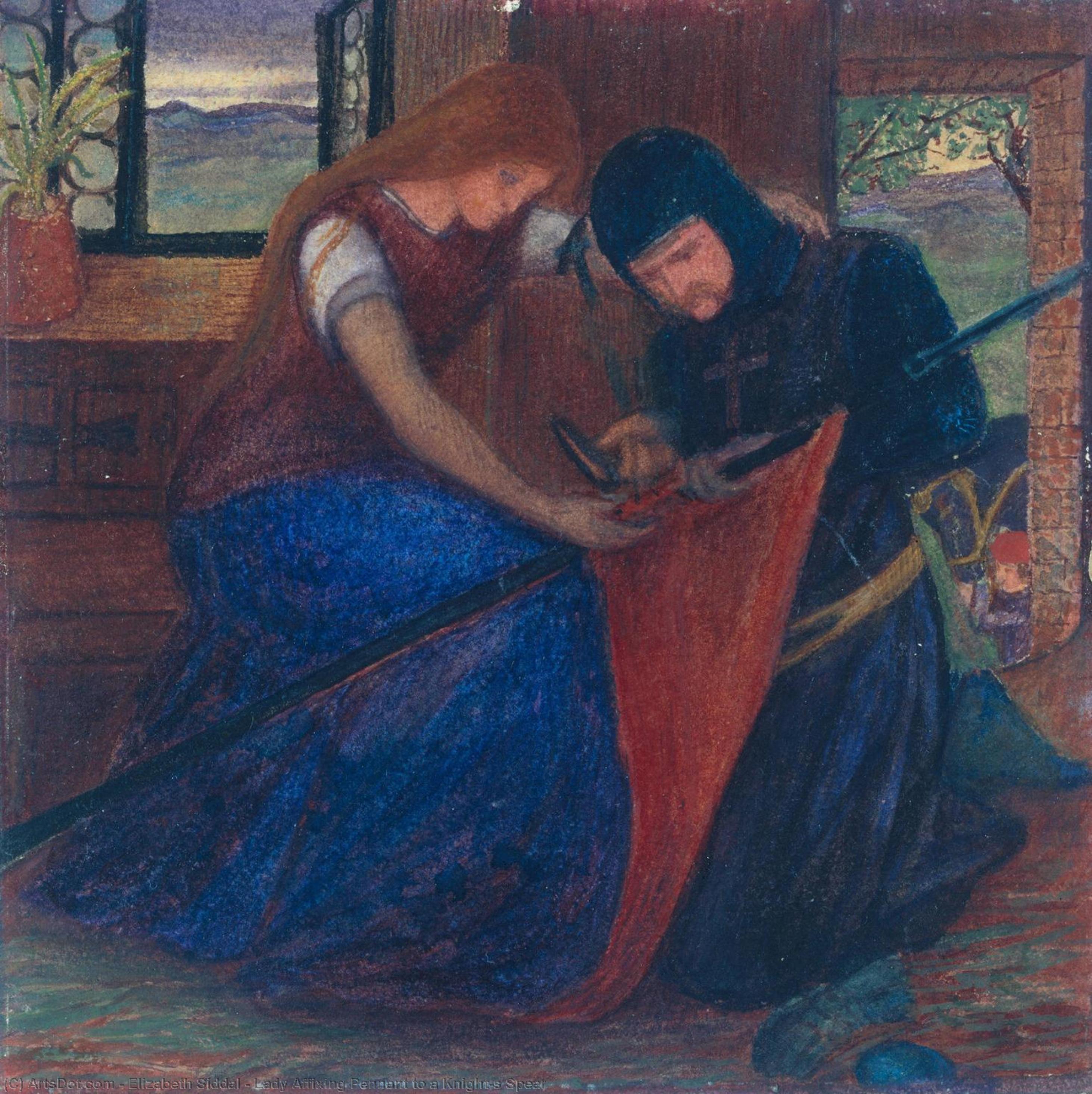 Lady Affixing Pennant To A Knight’s Spear — Elizabeth Siddal