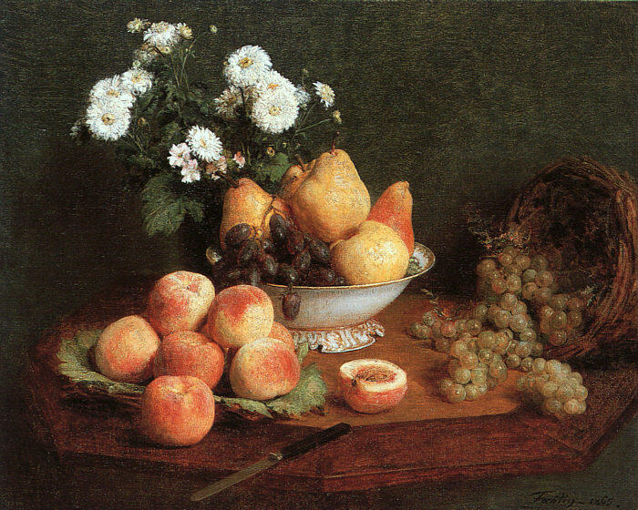 Flowers ^ Fruit On A Table — Henri Fantin-latour