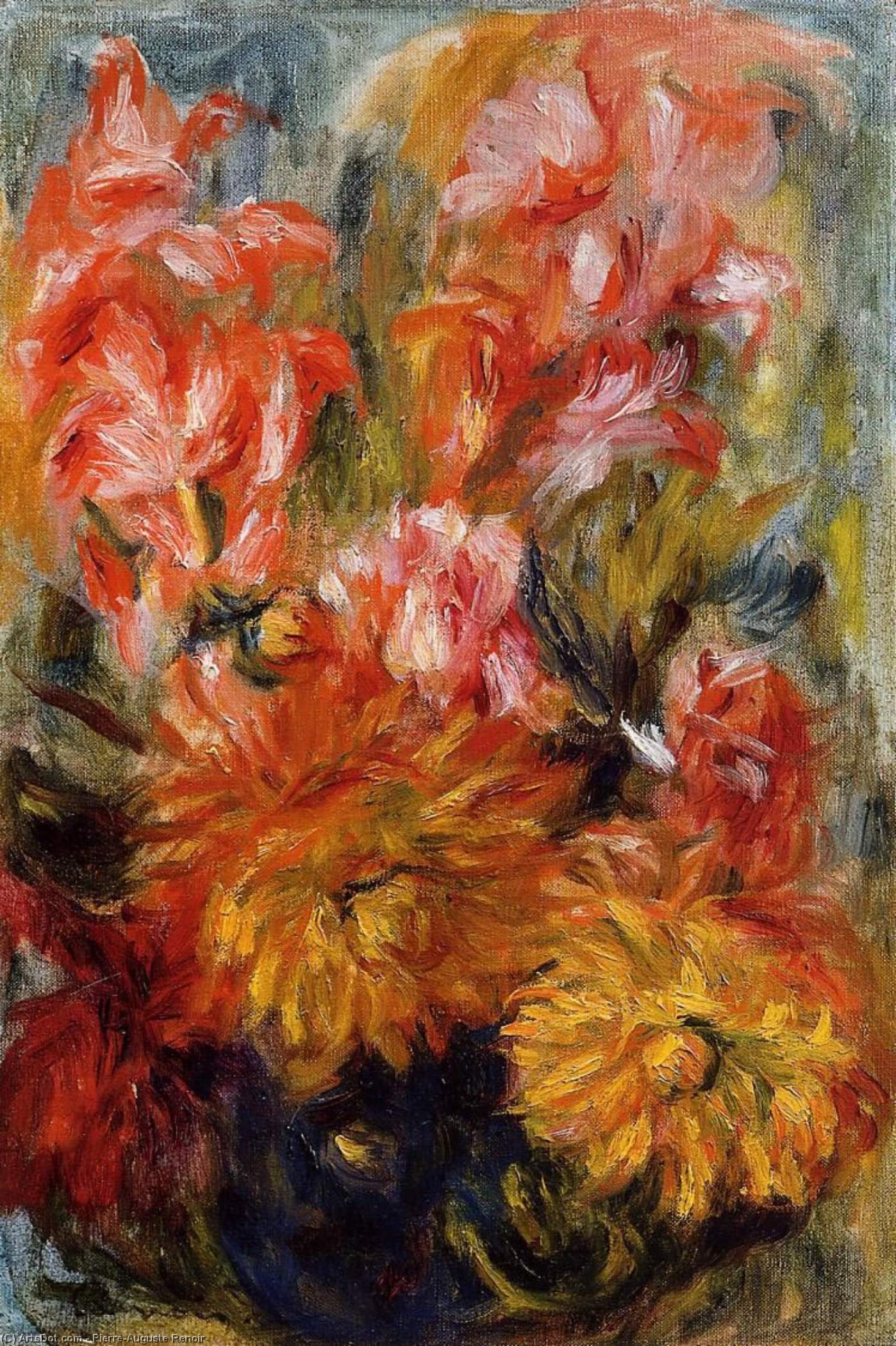 Gladiolas In A Blue Vase — Pierre-auguste Renoir