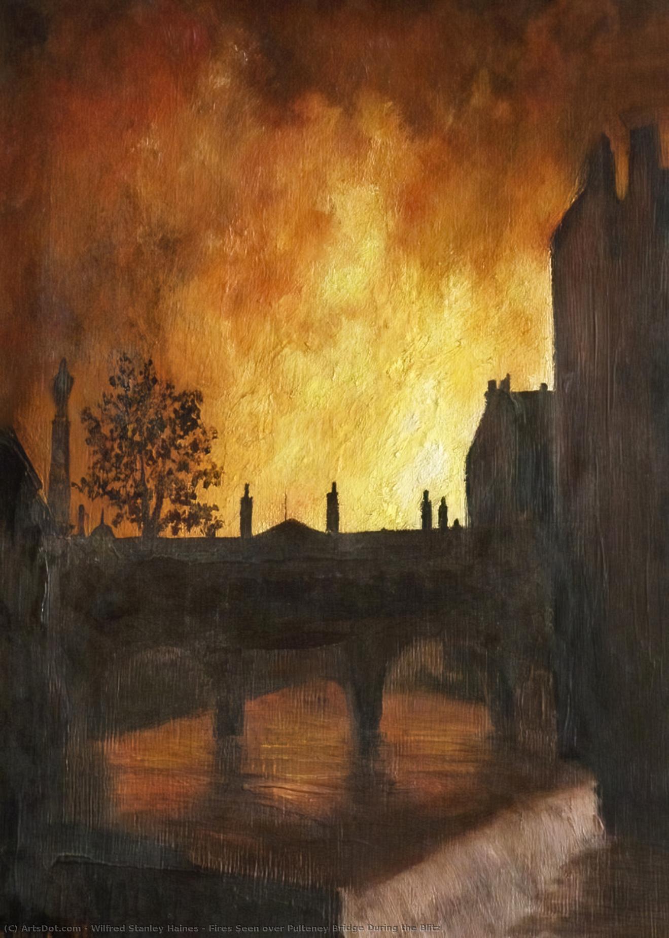 Fires Seen Over Pulteney Bridge During The Blitz — Wilfred Stanley Haines