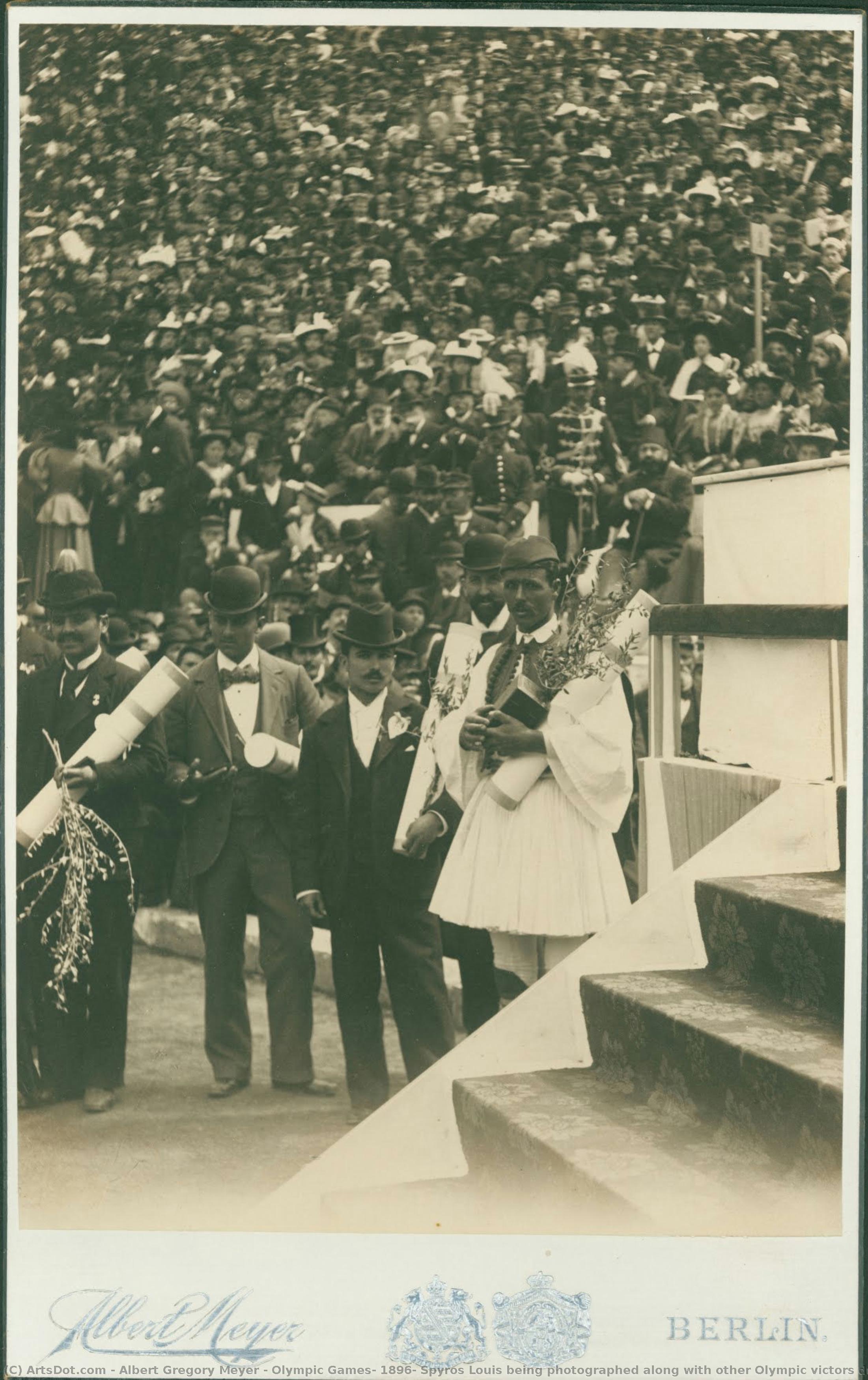Olympic Games, 1896; Spyros Louis Being Photographed Along With Other Olympic Victors During The Medals And Diplomas Ceremony — Albert Gregory Meyer