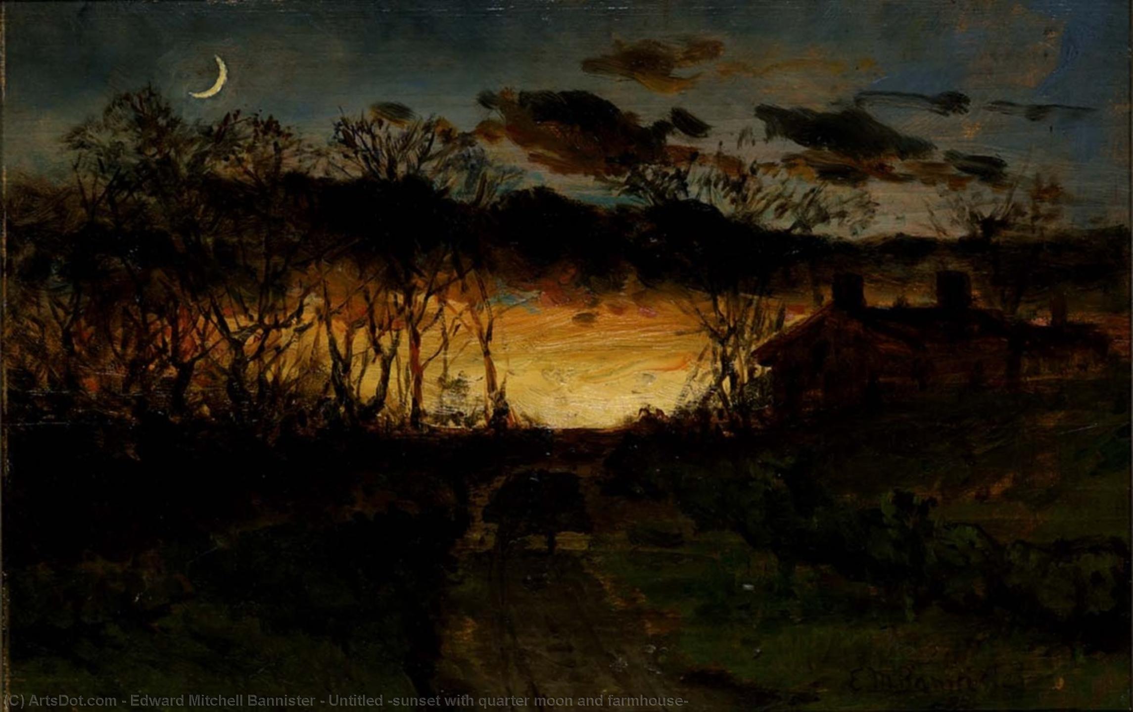 Untitled (sunset With Quarter Moon And Farmhouse) — Edward Mitchell Bannister