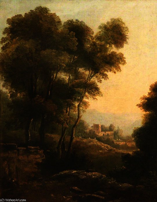 A Wooded Landscape With A Church Beyond — Richard Wilson