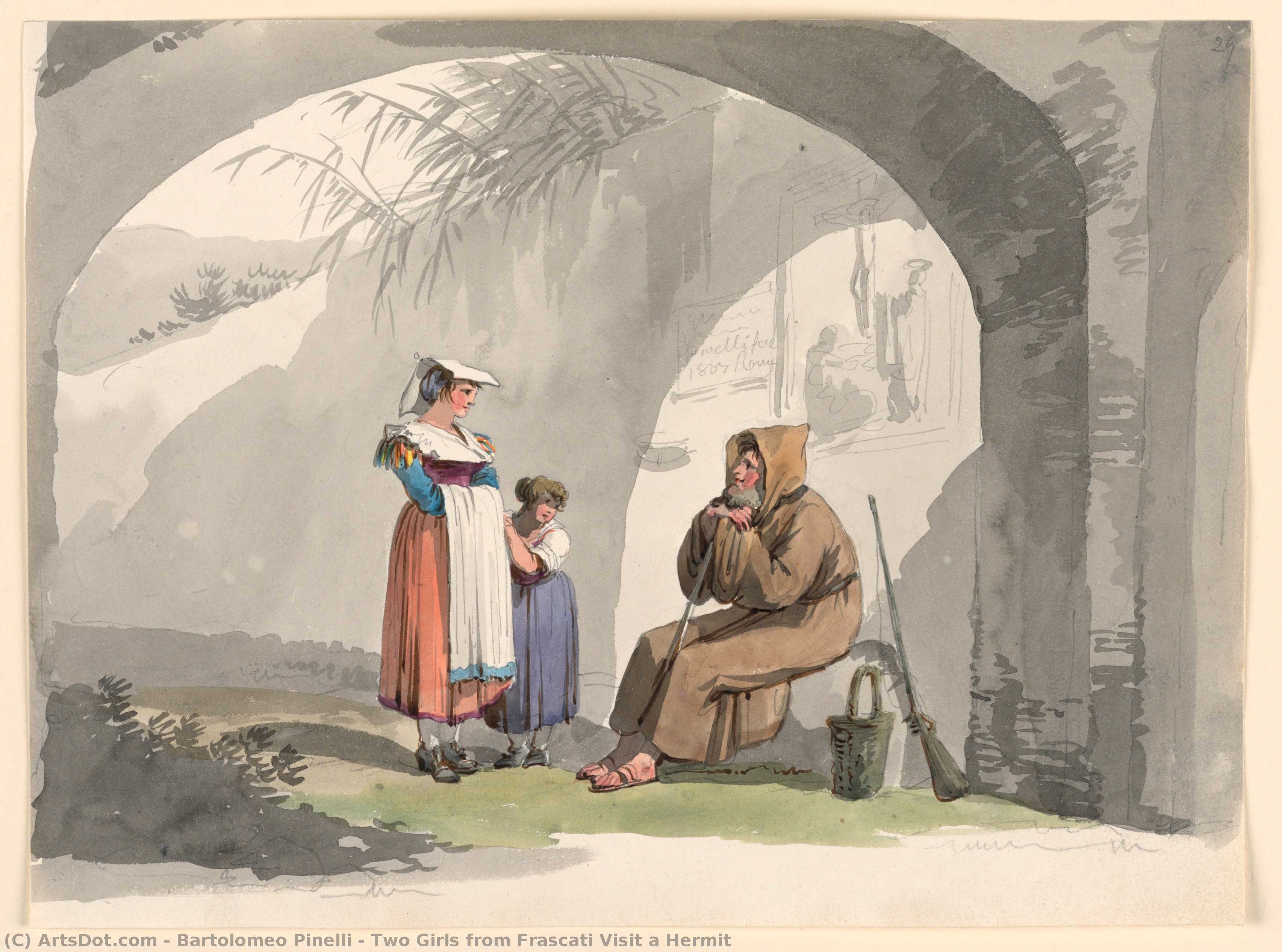 Two Girls From Frascati Visit A Hermit — Bartolomeo Pinelli