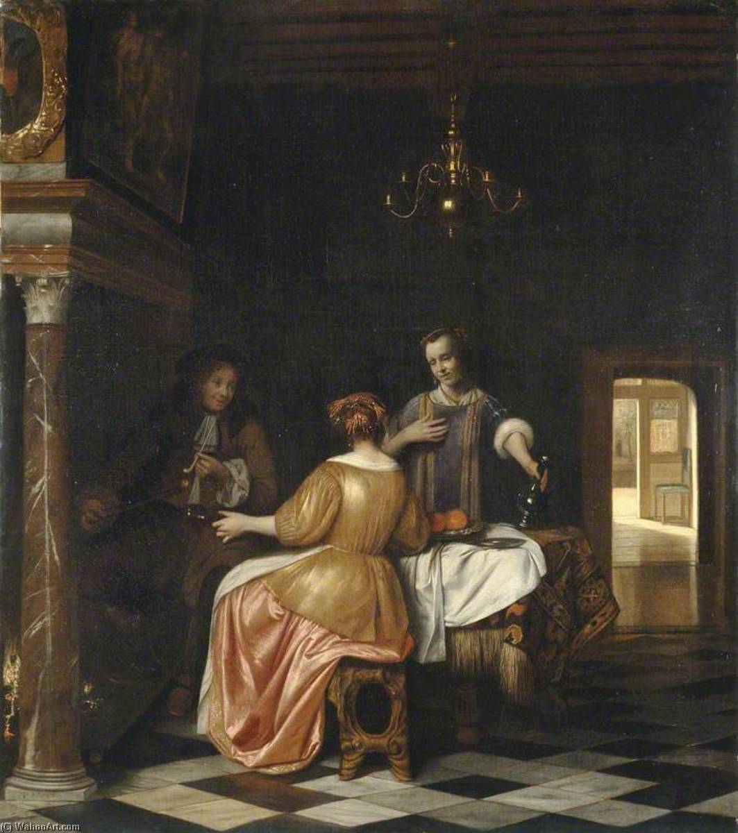 Interior With A Gentleman And Two Ladies Conversing — Pieter De Hooch