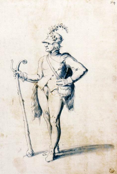 Costume Drawing For A Male Figure With Stave — Giuseppe Arcimboldo