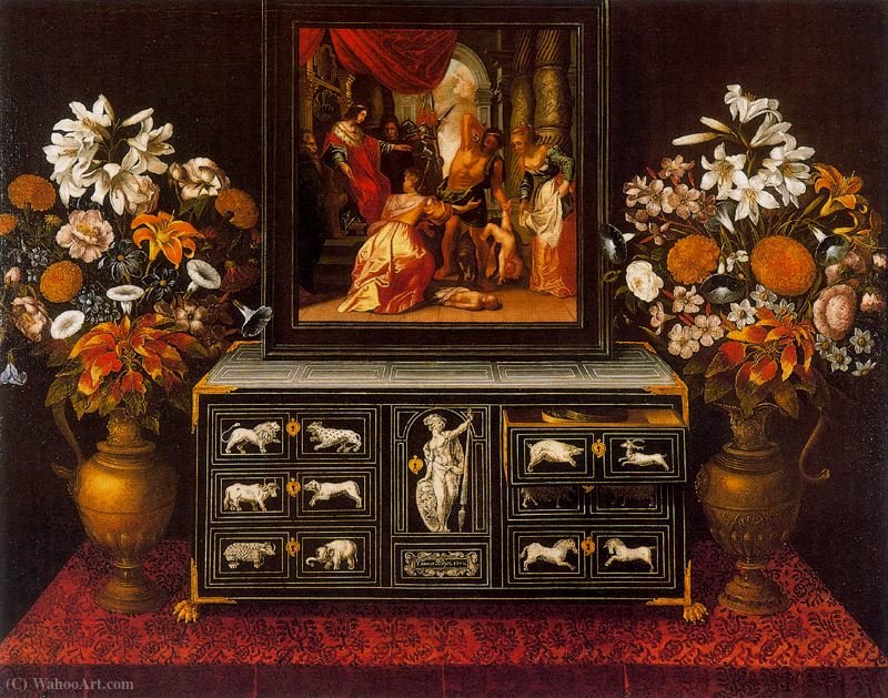 Still Life With Ebony Desk And Vases — Tomás Hiepes
