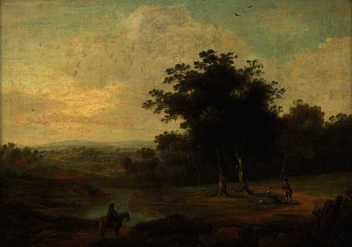 A Wooded River Landscape With Figures Conversing On A Path — James Arthur O Connor