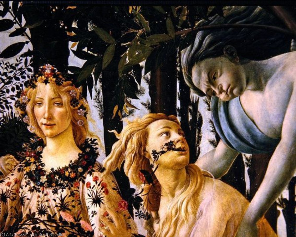Primavera, Detail Of Flora And Zephyr — Sandro Botticelli