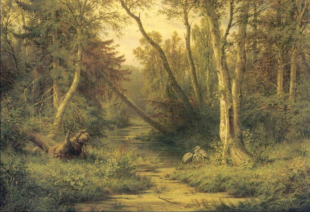 Woodland Scenery With Herons — Ivan Ivanovich Shishkin