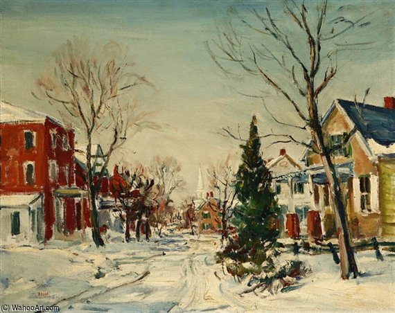 Milford Square, Winter Village Scene — Walter Emerson Baum