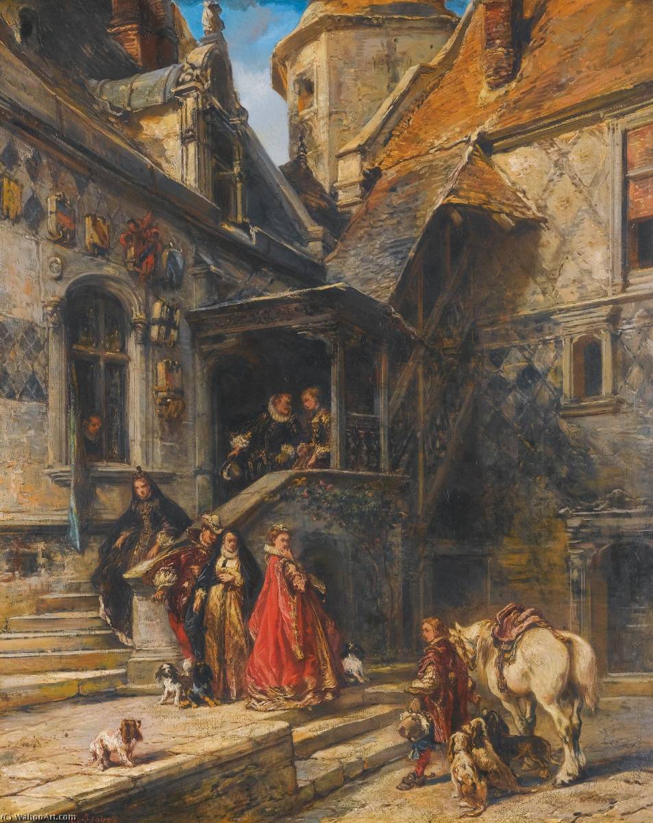 Le Messager Ou La Cour Du Château — Louis Gabriel Eugène Isabey