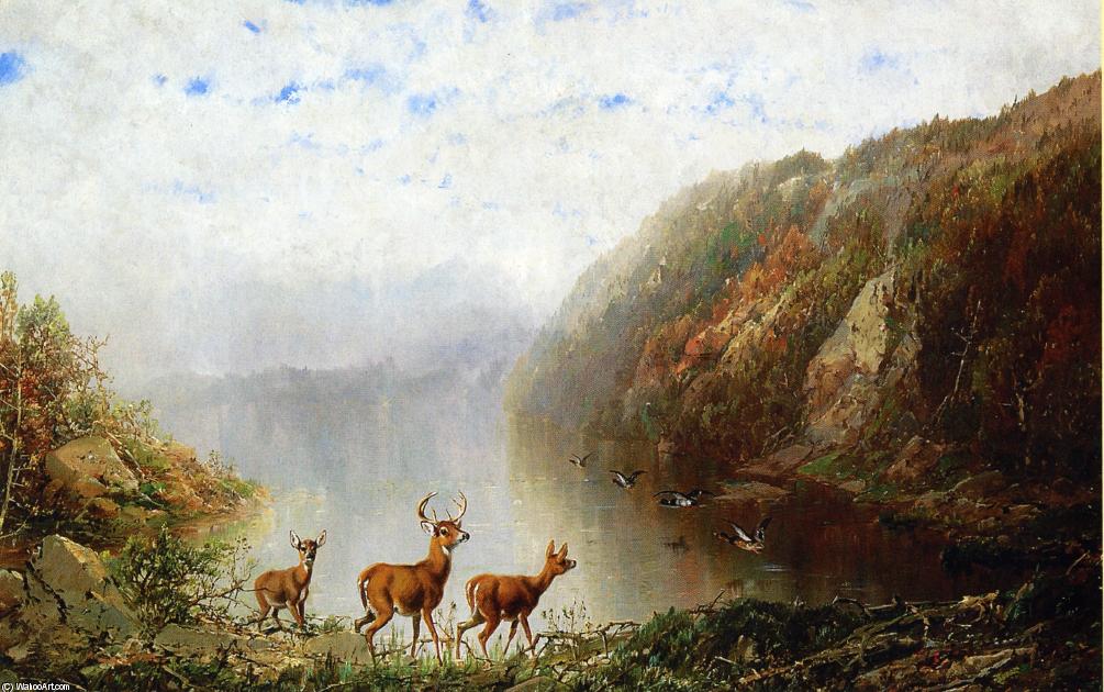 Landscape With Deer And Ducks — Herman Herzog