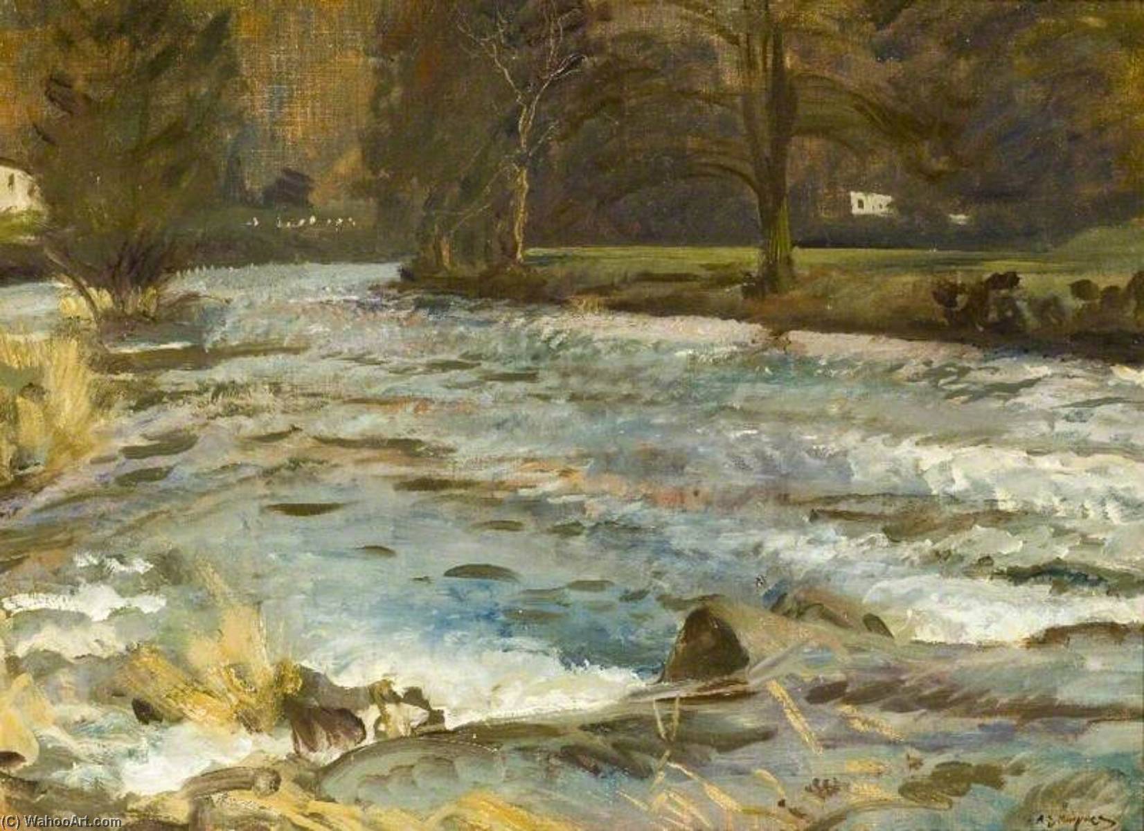 A River Scene With Trees — Sir Alfred James Munnings