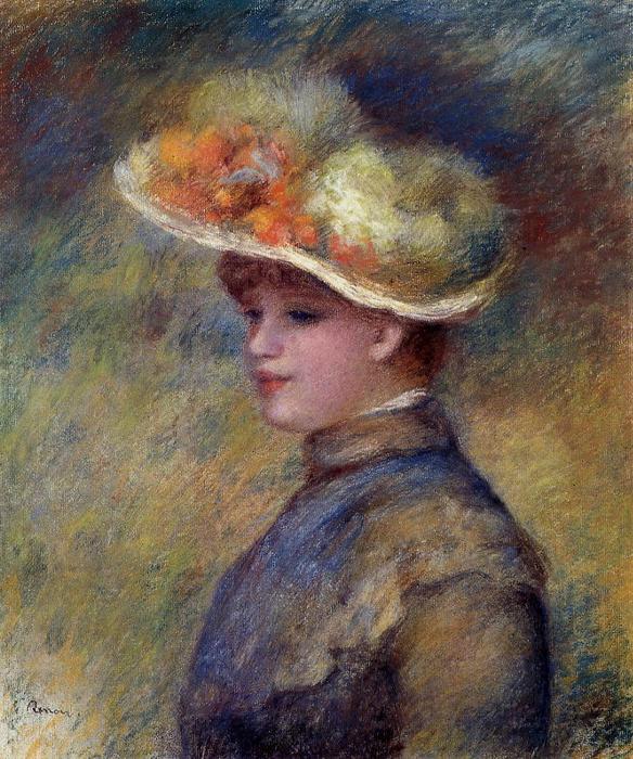 Young Woman Wearing A Hat — Pierre-auguste Renoir