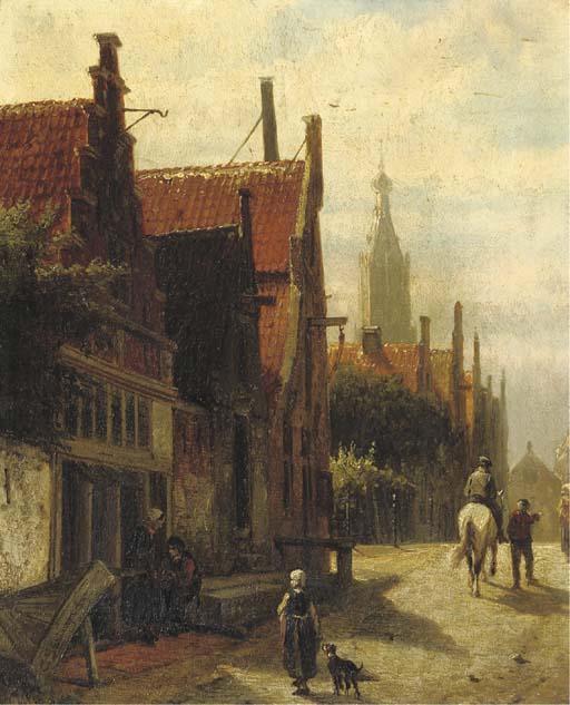 Townspeople On The Vijzelstraat, Enkhuizen — Cornelis Springer