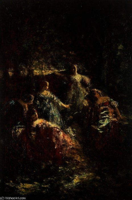 Elegant Ladies In A Forest Clearing — Adolphe Joseph Thomas Monticelli