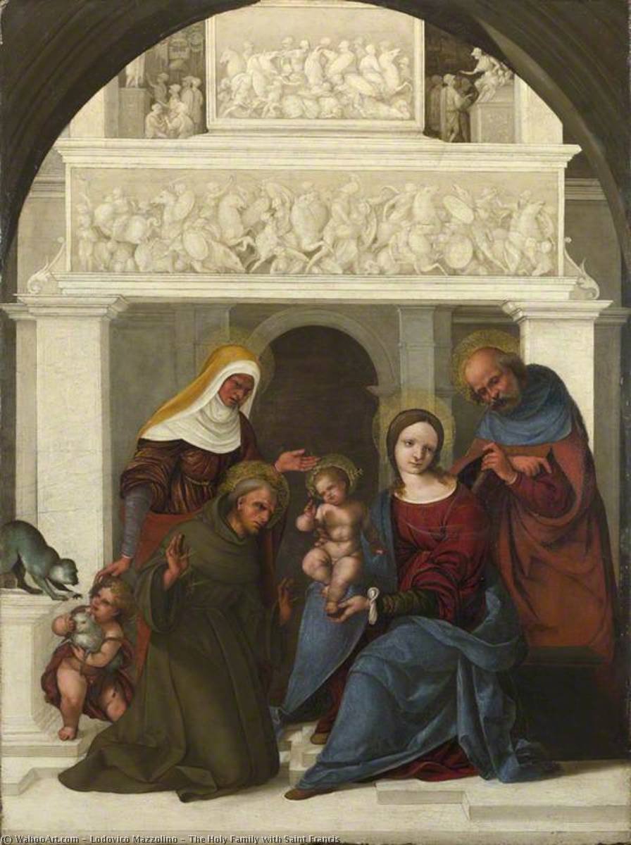 The Holy Family With Saint Francis — Lodovico Mazzolino