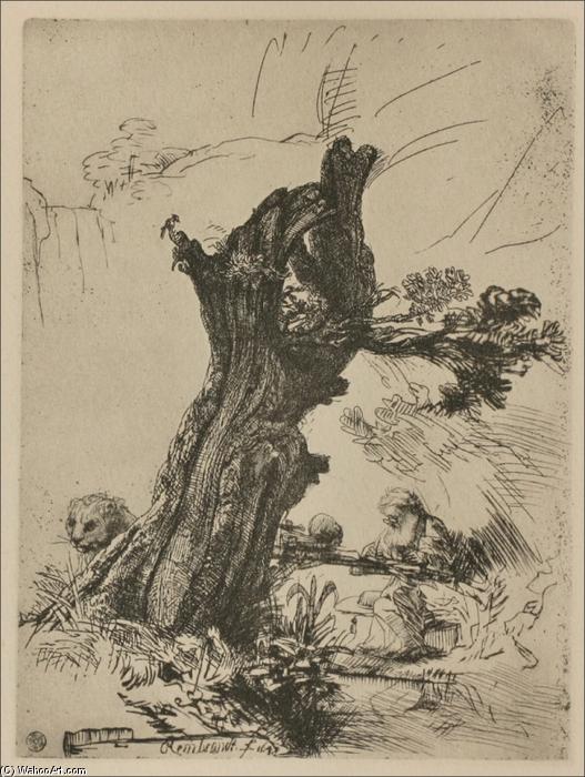 St. Jerome Writing, Seated Near A Large Tree — Rembrandt Van Rijn