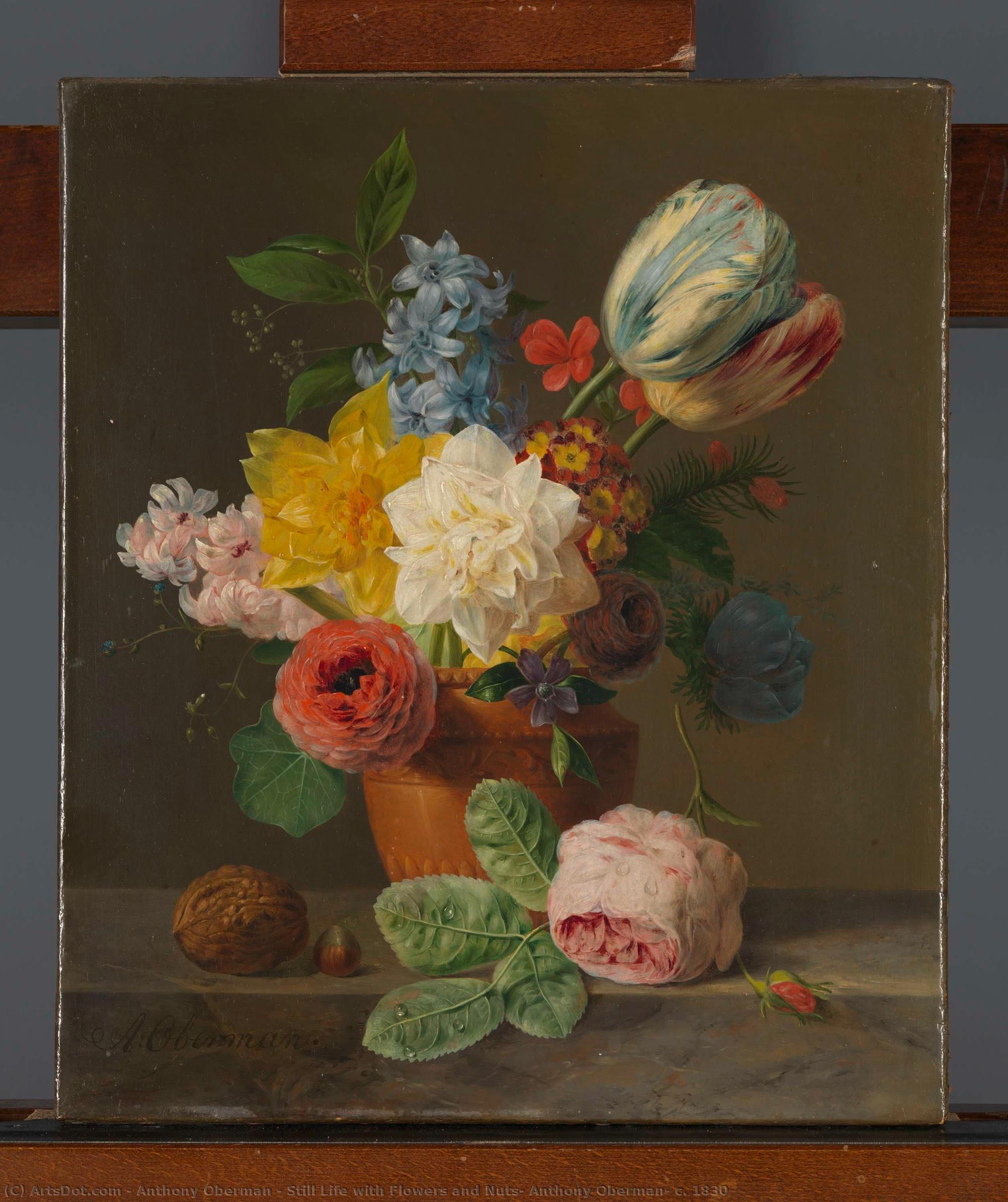 Still Life With Flowers And Nuts, Anthony Oberman, C. 1830 — Anthony Oberman