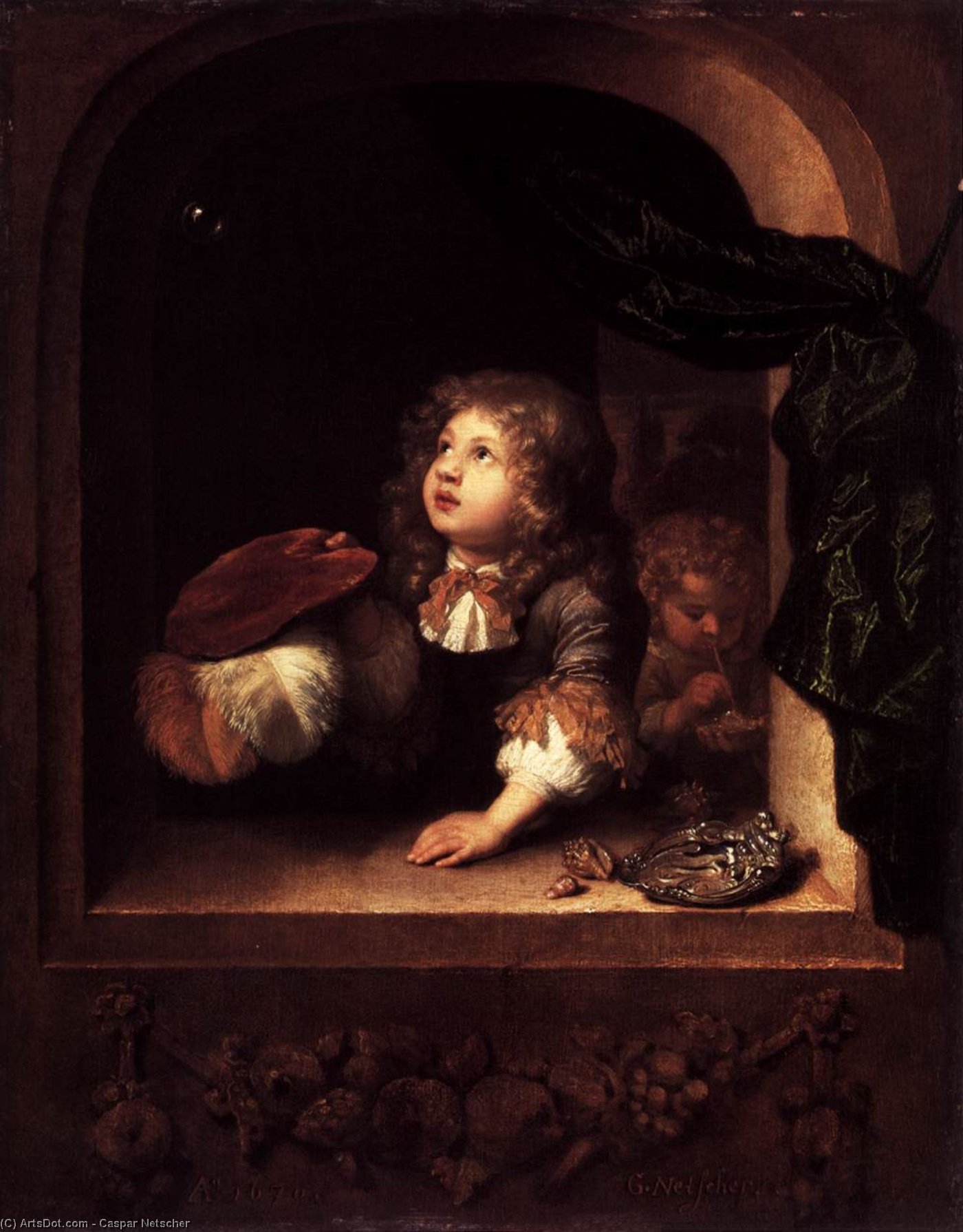 Two Boys Blowing Bubbles — Netscher, Caspar