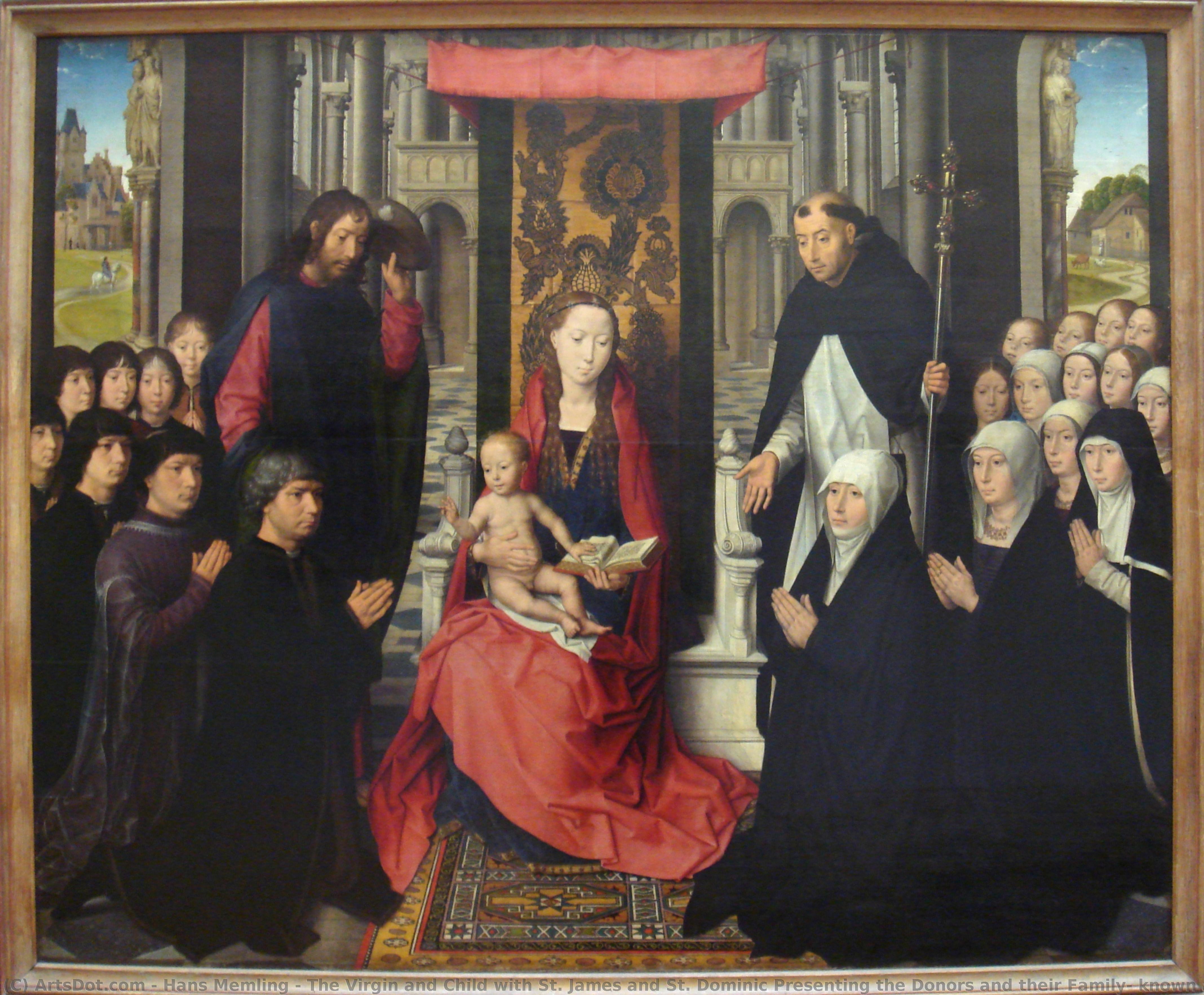 The Virgin And Child With St. James And St. Dominic Presenting The Donors And Their Family, Known As The Virgin Of Jacques Floreins — Memling, Hans