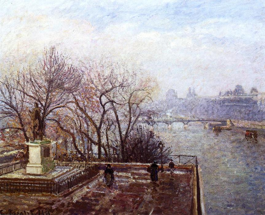 The Louvre, Morning, Mist — Camille Pissarro