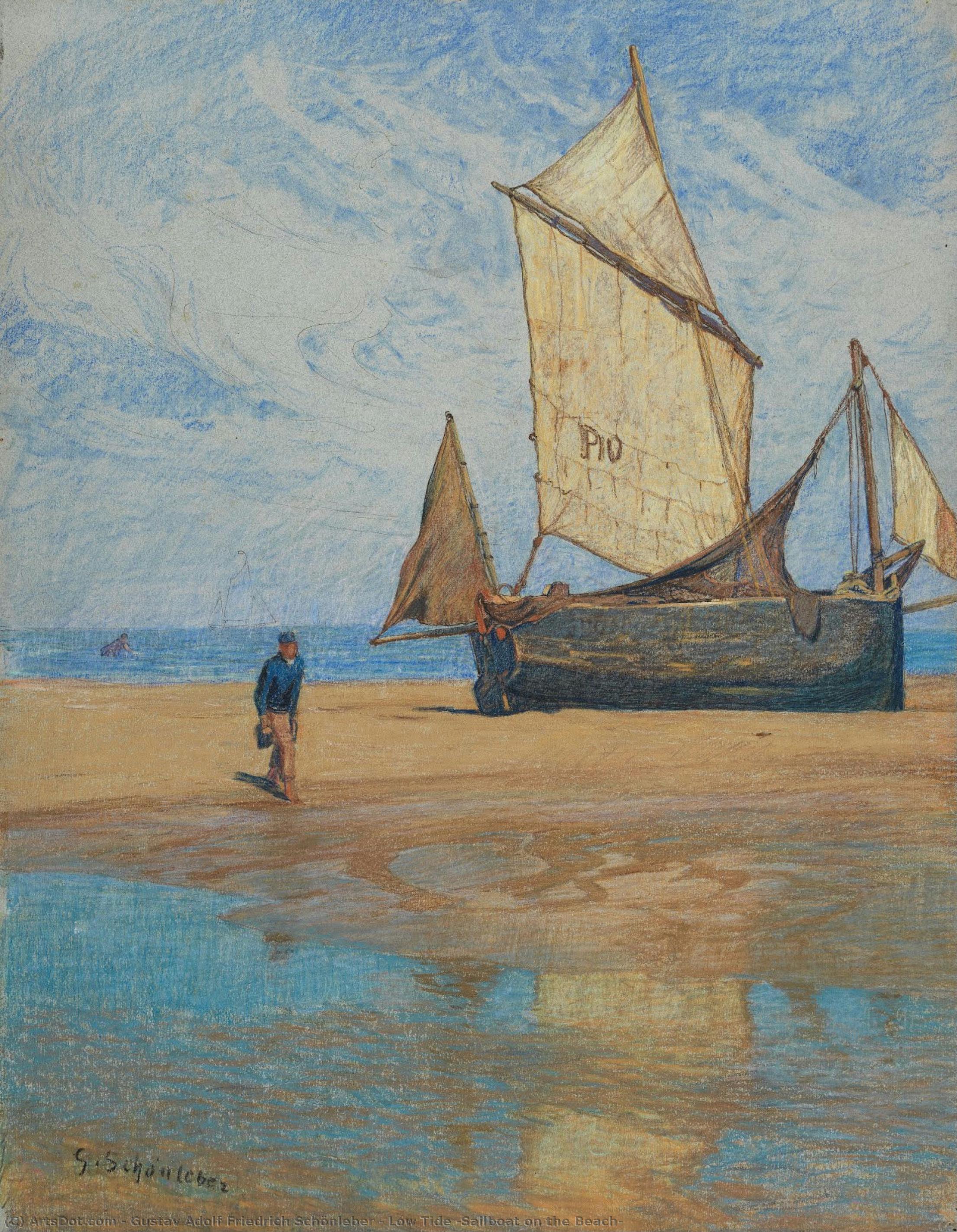 Low Tide (sailboat On The Beach) — Gustav Adolf Friedrich Schönleber