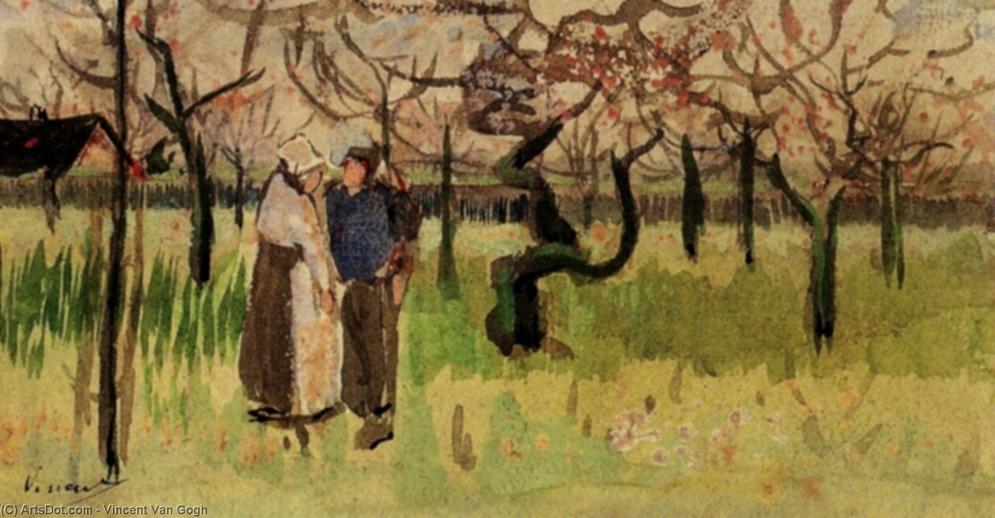 Orchard In Blossom With Two Figures Spring — Vincent Willem Van Gogh