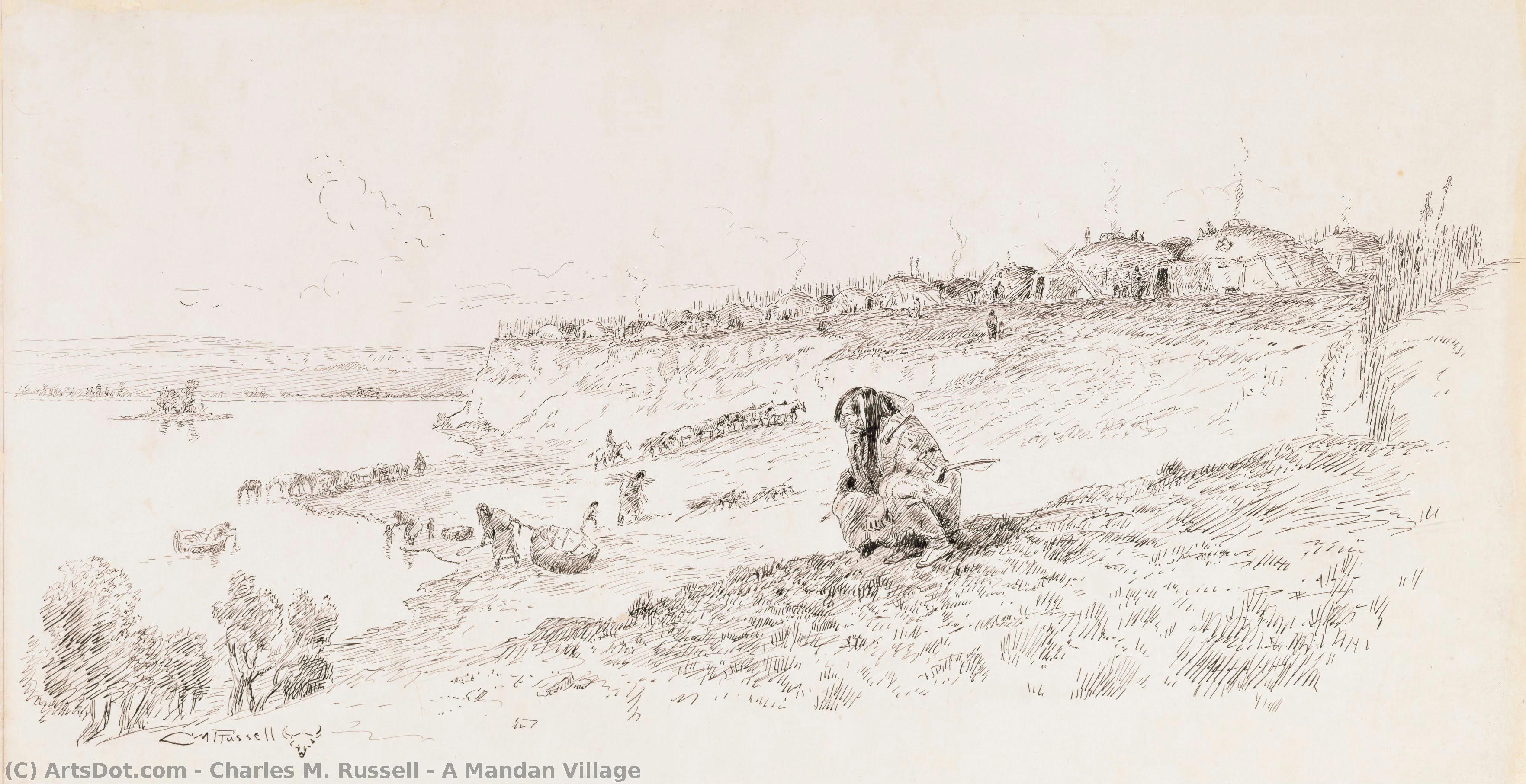 A Mandan Village — Charles Marion Russell