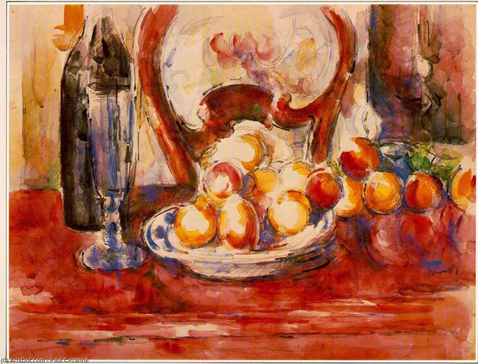 Still Life- Apples, Bottle And Chairback — Paul Cézanne