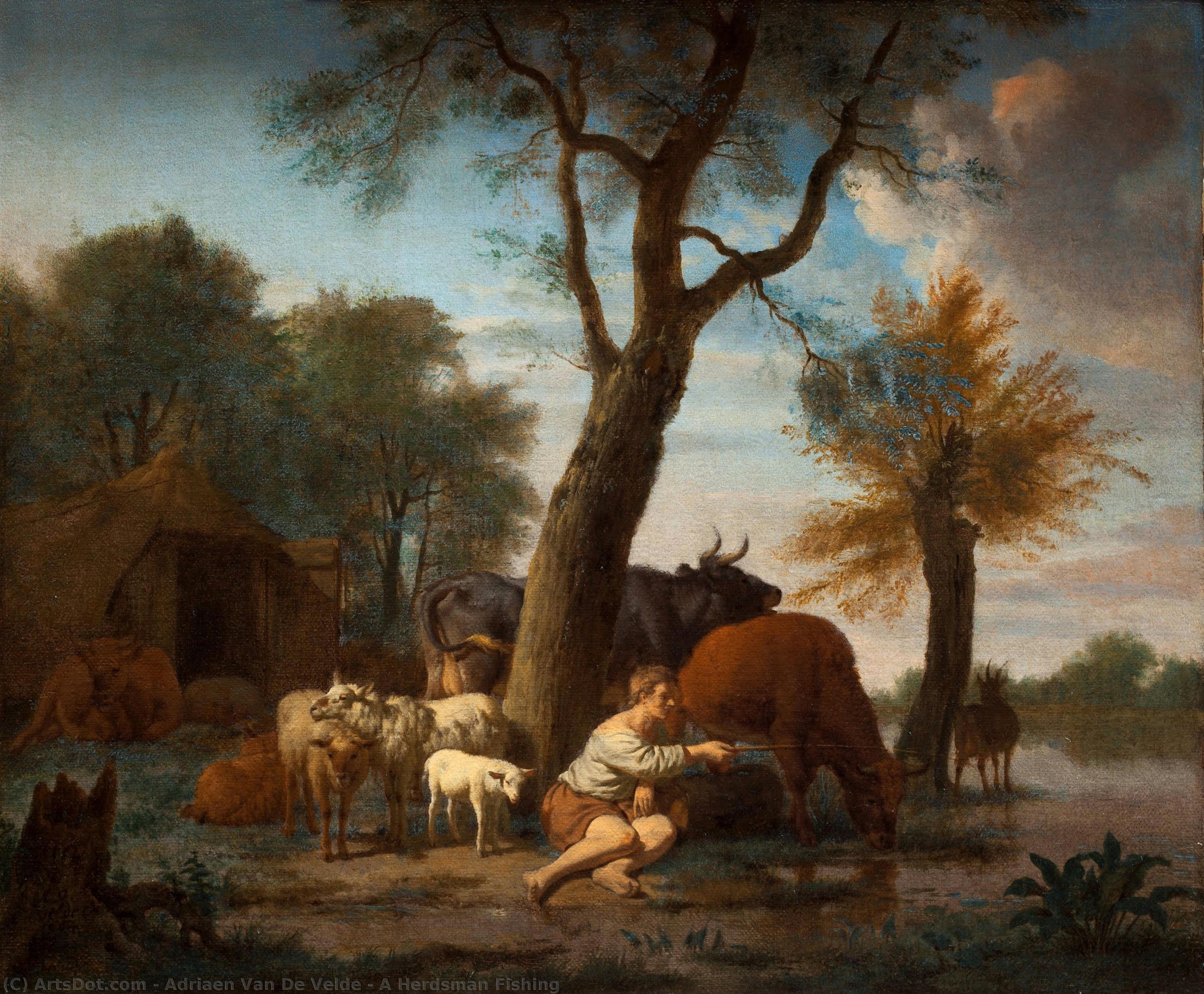 A Herdsman Fishing — Adriaen Van De Velde